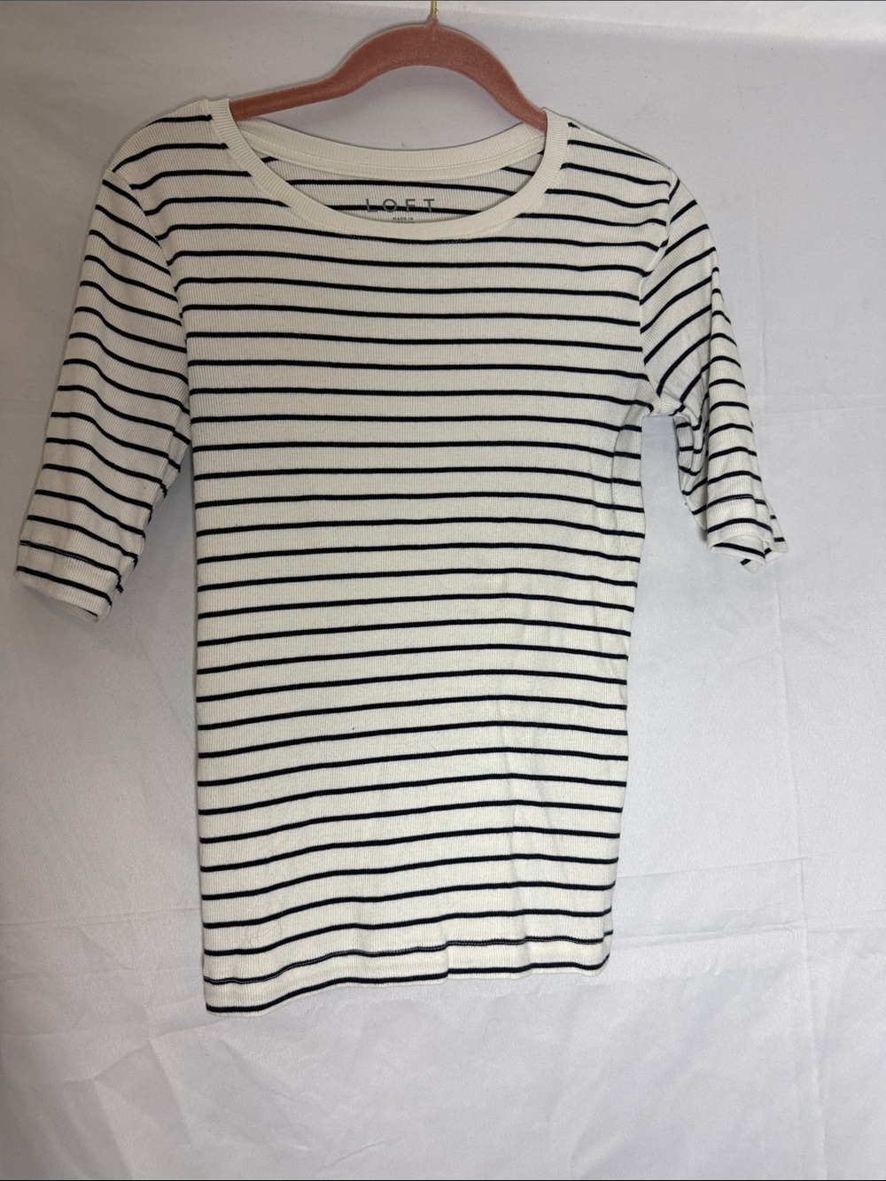 LOFT Cream and Black Striped Short Sleeve Tee